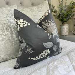 steel Grey Floral Cushion Cover, Modern Pillow Cover With Design, Double Sided - Handmade in UK Contemporary Home Decor - thumbnail 3