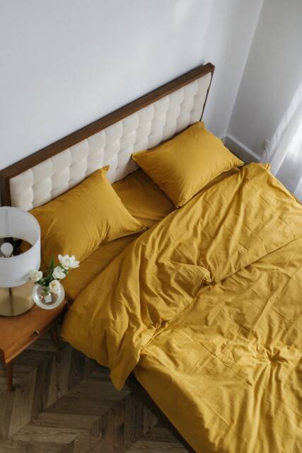 Mustard Duvet Cover Queen King Twin, Custom Size Organic Cotton Bedding Set, Breathable Bed Sheets Luxury Gift For Newlyweds - image 1