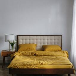 Mustard Duvet Cover Queen King Twin, Custom Size Organic Cotton Bedding Set, Breathable Bed Sheets Luxury Gift For Newlyweds - thumbnail 2