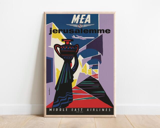 Vintage Jerusalem Travel Poster - 1960S Middle East Airlines Art - image 1