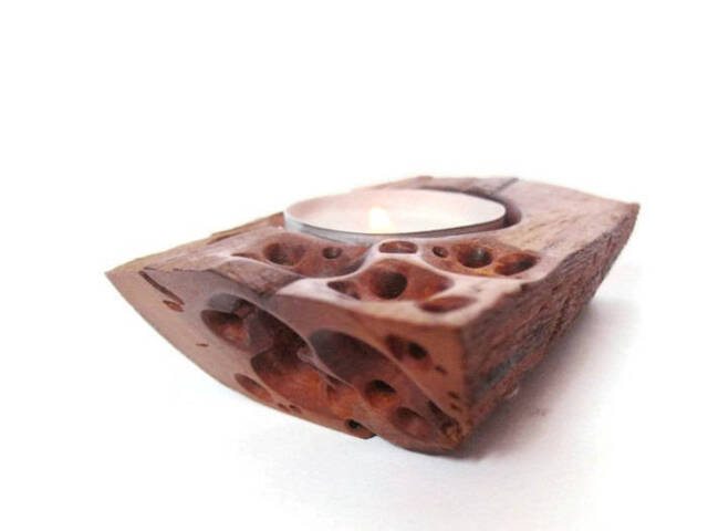 Natural Wood Candle Holder, Hand Carved Wooden Candleholder - image 1