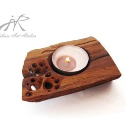 Natural Wood Candle Holder, Hand Carved Wooden Candleholder - thumbnail 2