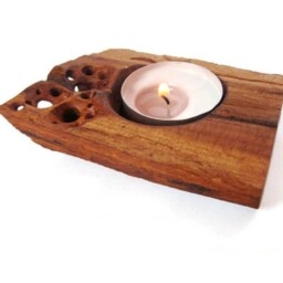 Natural Wood Candle Holder, Hand Carved Wooden Candleholder - thumbnail 3
