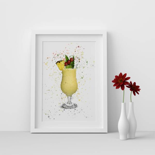 Pi??a Colada Cocktail Watercolour Splash A3, A4, 10x8, 8x6, 5x7 & 4x6 Wall Art Prints