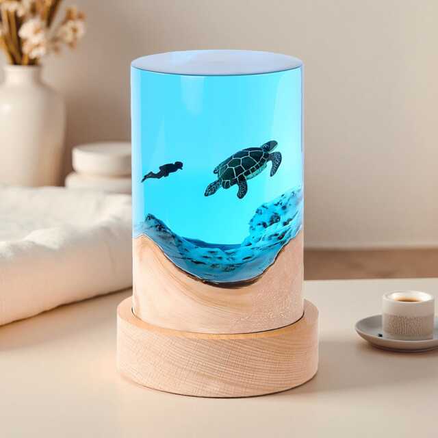 Turtle Shark Ocean Resin Night Light, Epoxy Dimmable Wood Lamp Art Decor - image 1