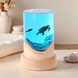 Turtle Shark Ocean Resin Night Light, Epoxy Dimmable Wood Lamp Art Decor - thumbnail 1