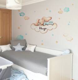 Bunny Wall Decal Nursery, Personalised Stickers. Nursery Decor, Art, Rabbit Wall Decal, Sticker, New Baby Art. Kids Room - thumbnail 1