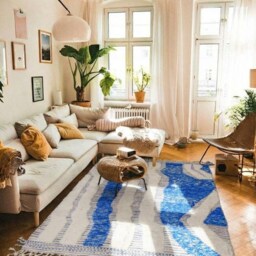 Moroccan Blue & White Berber Rug, Handwoven Wool Shag Rug With Abstract Stripes, Authentic Beni Ourain Style Carpet, Large Area - thumbnail 3