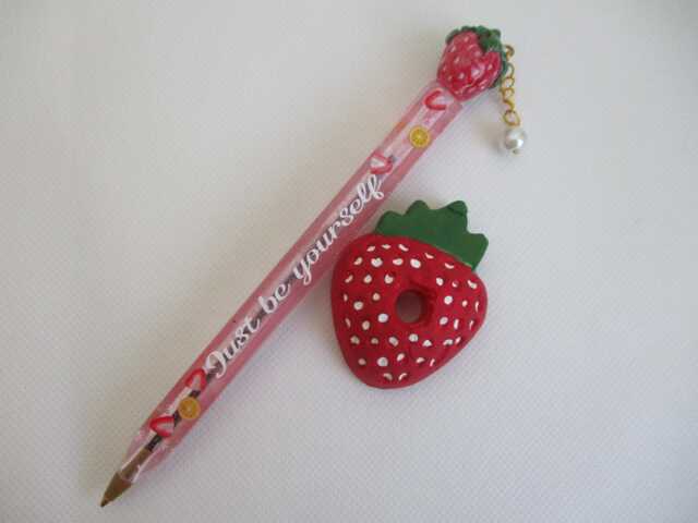 strawberry Pen Holder -Concrete- Resin - Refillable Pen- Desk D??cor- Office Accessories- Fruits Gifts- Handmade - image 1