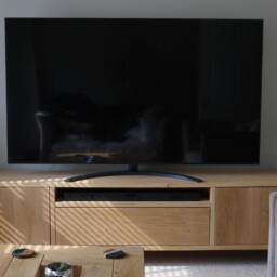 Hand-Crafted Large Oak Tv Cabinet - Harrods Design Media Center, Storage Console Clear Satin Finish - thumbnail 3