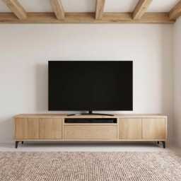 Hand-Crafted Large Oak Tv Cabinet - Harrods Design Media Center, Storage Console Clear Satin Finish