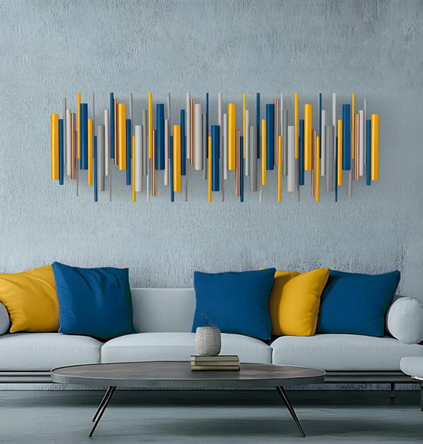 Gold & Blue Wall Art - Luxury Modern Wood Sculpture - image 1