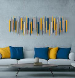 Gold & Blue Wall Art - Luxury Modern Wood Sculpture