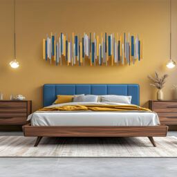 Gold & Blue Wall Art - Luxury Modern Wood Sculpture - thumbnail 2