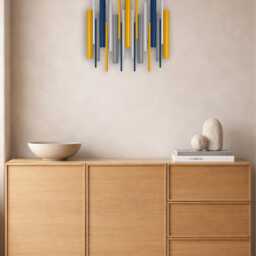 Gold & Blue Wall Art - Luxury Modern Wood Sculpture - thumbnail 3