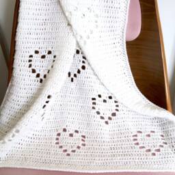 New Baby Gift, Child, Crochet Heart Blanket For Pram, Stroller, Cot - thumbnail 3