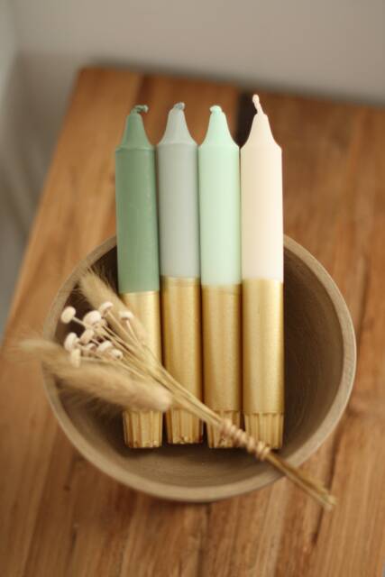 Dip Dye Candles/Gront Gull Green Gold Gift Set Of 4 - image 1