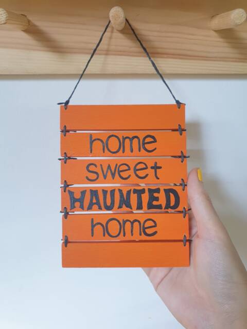 Halloween Sign Wall Art Decor, Home Sweet Haunted Home, Hanging Housewarming Gift - image 1