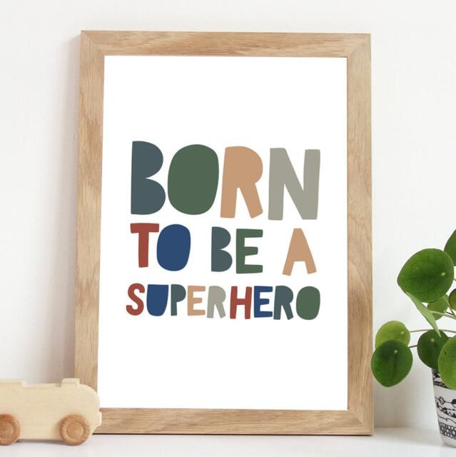 Born To Be A Superhero Print, Boys Nursery Prints, Playroom Decor, Wall Art, Blue - image 1
