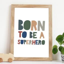 Born To Be A Superhero Print, Boys Nursery Prints, Playroom Decor, Wall Art, Blue - thumbnail 1