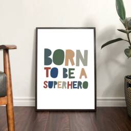 Born To Be A Superhero Print, Boys Nursery Prints, Playroom Decor, Wall Art, Blue - thumbnail 3