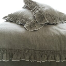 Ruffle Duvet Cover Handmade in Natural Linen Vintage Ruffle Style With Lace Trim, Bedding, Shabby Chic Bedding - thumbnail 3