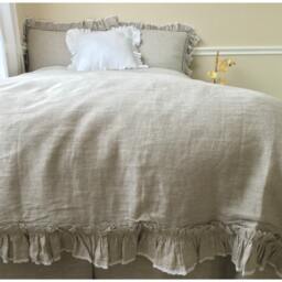 Ruffle Duvet Cover Handmade in Natural Linen Vintage Ruffle Style With Lace Trim, Bedding, Shabby Chic Bedding - thumbnail 2