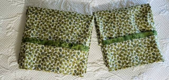 Pair New Queen Pillowcases. All Cotton. Sleep Care. Green Leaves. Hand Made. Custom Orders Accepted. Ships Free in Usa - image 1