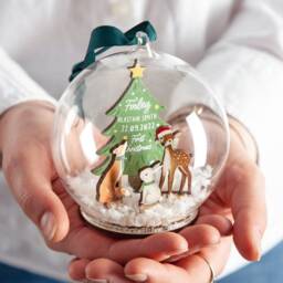 Woodland Animals Baby Details Bauble - Personalised First Christmas Glass New Gift - thumbnail 3