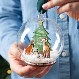 Woodland Animals Baby Details Bauble - Personalised First Christmas Glass New Gift - thumbnail 4