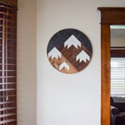 Snowy Mountain Wood Wall Art Round Mosaic, Boho Decor - thumbnail 2