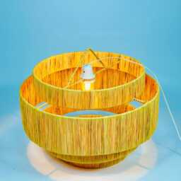 Moroccan Handmade Rattan Lampshade - Large 4-Tier Wicker & Raffia Pendant Light, Boho Straw Ceiling Shade - thumbnail 2