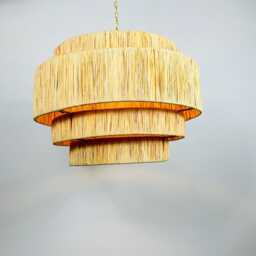 Moroccan Handmade Rattan Lampshade - Large 4-Tier Wicker & Raffia Pendant Light, Boho Straw Ceiling Shade - thumbnail 4