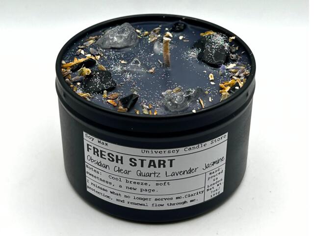 Fresh Start - Obsidian - Clear Quartz Candle Vegan Energy Clearing Ritual Renewal & Self-Love Becoming Your Best Self Christmas Gift - image 1
