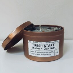 Fresh Start - Obsidian - Clear Quartz Candle Vegan Energy Clearing Ritual Renewal & Self-Love Becoming Your Best Self Christmas Gift - thumbnail 3