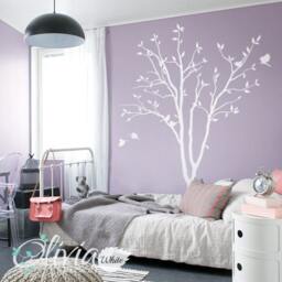 White Tree Wall Decal Huge Kids Room With Leaves & Birds Nursery Decor Large Mural Whimsical Sticker - Nt026 - thumbnail 1