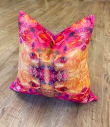 "Arty ""Paint Splatter' Velvet & Bright Pink Harris Tweed Cushion, Handmade, 18" - thumbnail 1