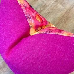 "Arty ""Paint Splatter' Velvet & Bright Pink Harris Tweed Cushion, Handmade, 18" - thumbnail 3