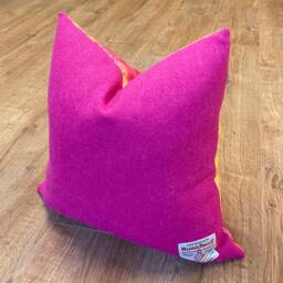"Arty ""Paint Splatter' Velvet & Bright Pink Harris Tweed Cushion, Handmade, 18" - thumbnail 2
