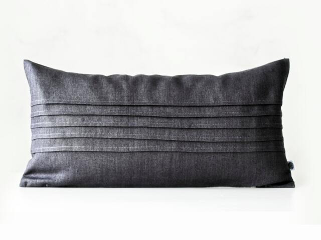 Lumbar Pillow Cover, Gray Long Lumbar, Ticking Lumbar Pillowcase, Cushion For Home Decor, Custom Size - image 1