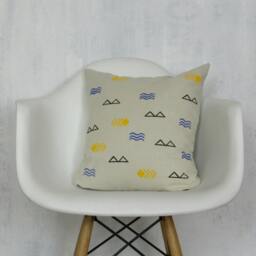 Cream Linen Pillow Cover With Black Blue & Yellow Symbols/Flax Symbol Accent Cushion Decorative Throw Heiroglyphics Native American - thumbnail 3