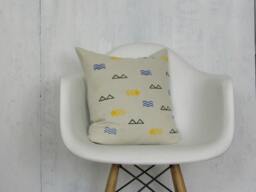 Cream Linen Pillow Cover With Black Blue & Yellow Symbols/Flax Symbol Accent Cushion Decorative Throw Heiroglyphics Native American - thumbnail 1