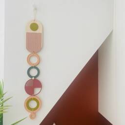 Geometric Plywood Wall Art - Mid-Century Modern Tapestry - thumbnail 3