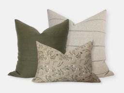 Tan Sofa Pillow Combo, Green Set, Cream & Pillows, Set Of 3, Bed Combinations, Floral -- Baylee - thumbnail 1
