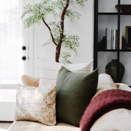 Tan Sofa Pillow Combo, Green Set, Cream & Pillows, Set Of 3, Bed Combinations, Floral -- Baylee - thumbnail 2
