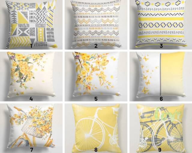 Yellow Grey Cushion Cover /Geometric Pillow Case/Flower Living Room Top /Decorative Case /Gift For Her /Cycling - image 1