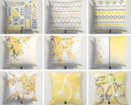 Yellow Grey Cushion Cover /Geometric Pillow Case/Flower Living Room Top /Decorative Case /Gift For Her /Cycling