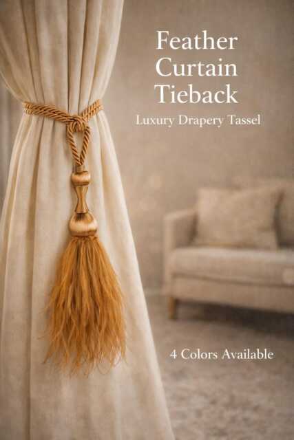 Feather Curtain Tieback Tassel - Luxury Drapery Tie Back Decorative Holdback Window Accessory 4 Colors - image 1