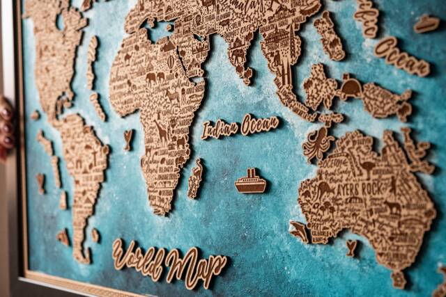 Hand-Painted Wooden World Map Wall Art - Rustic Travel Decor - image 1