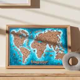 Hand-Painted Wooden World Map Wall Art - Rustic Travel Decor - thumbnail 3
